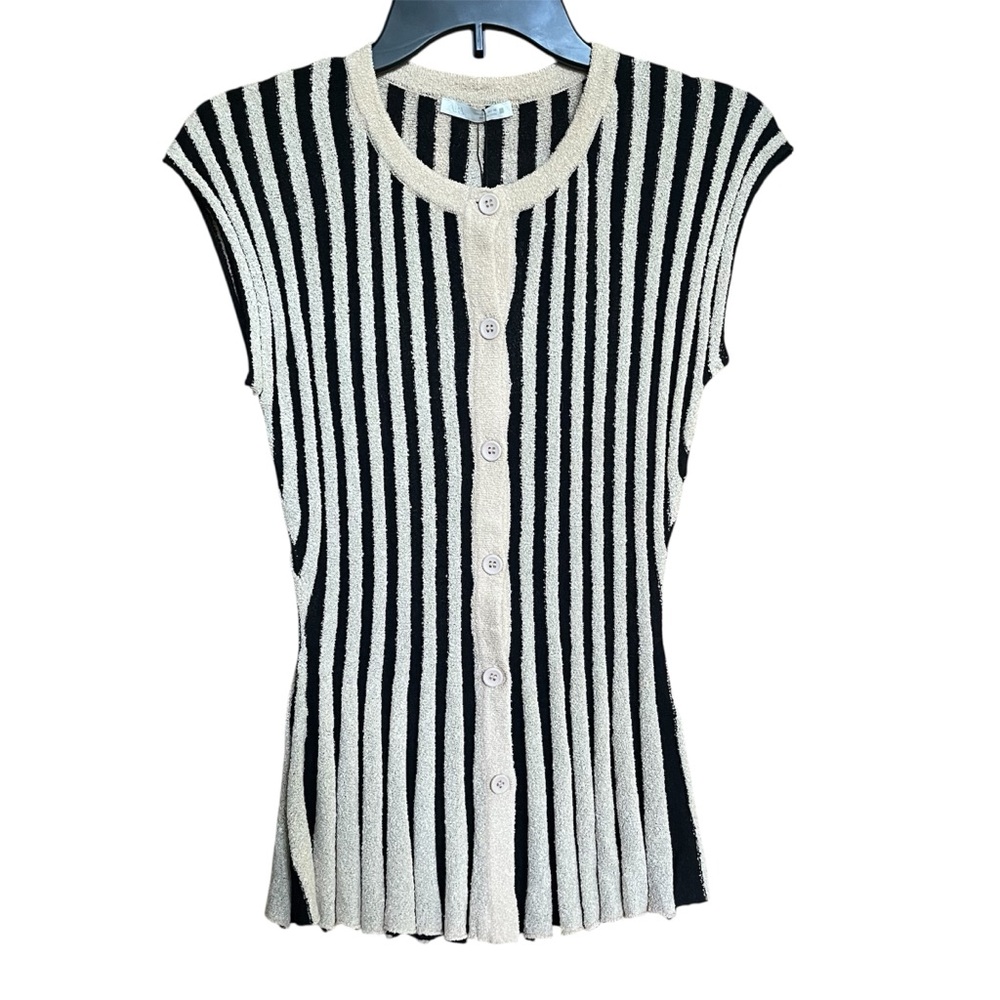 Zara Textured Short Sleeve Button Front Shirt NWT Size Small S Cream and Black